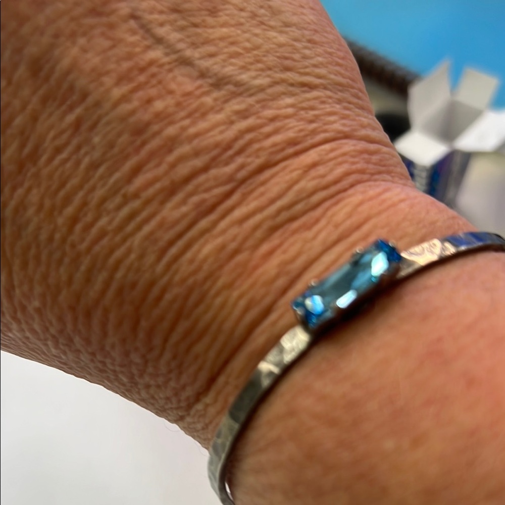 Sorrelli hammered Silver Bracelet with Blue Gemstone